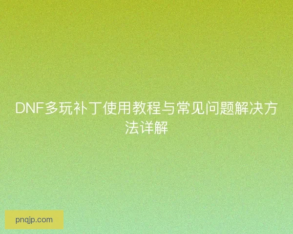 DNF多玩补丁使用教程与常见问题解决方法详解
